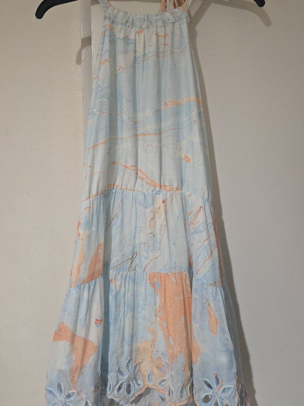 Juliet Dunn London Marble Print Scallop Halter Dress, Size 1, NWT, Pockets